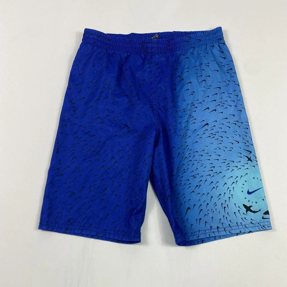 Nike Shorts Mens Medium Blue Gradient Shark Print Swim Trunks Elastic Waist